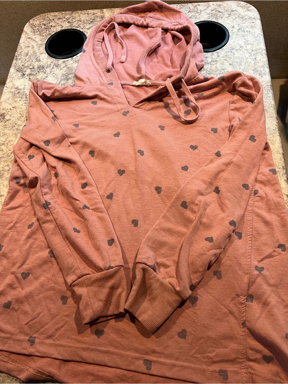Jane & Delancey Women's Hoodie Pink M Pullover Hooded Heart Print Long Sleeve752